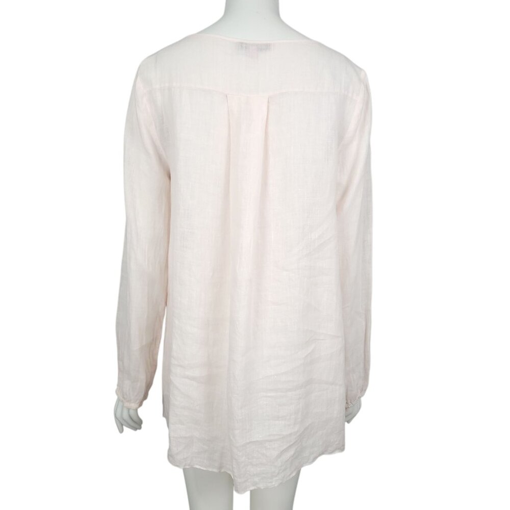 CALYPSO ST. BARTH Women Top M Pink Linen Long Sleeve Sheer Keyhole Casual - Picture 5 of 8